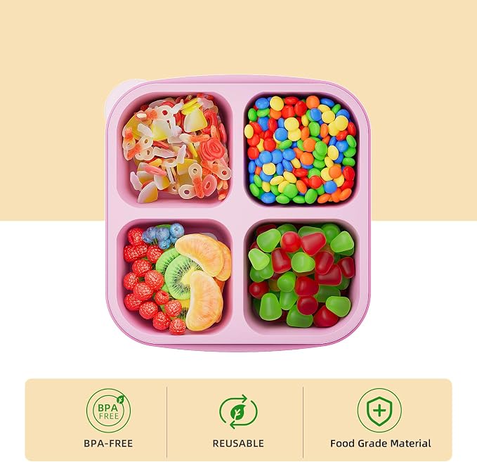 KEMETHY 6 Pcs Bento Snack Containers, Reusable 4 Compartment Food Storage Container with Lids, Divided Lunchable Container, Freezer, Microwave & Dishwasher Safe (6 Color)