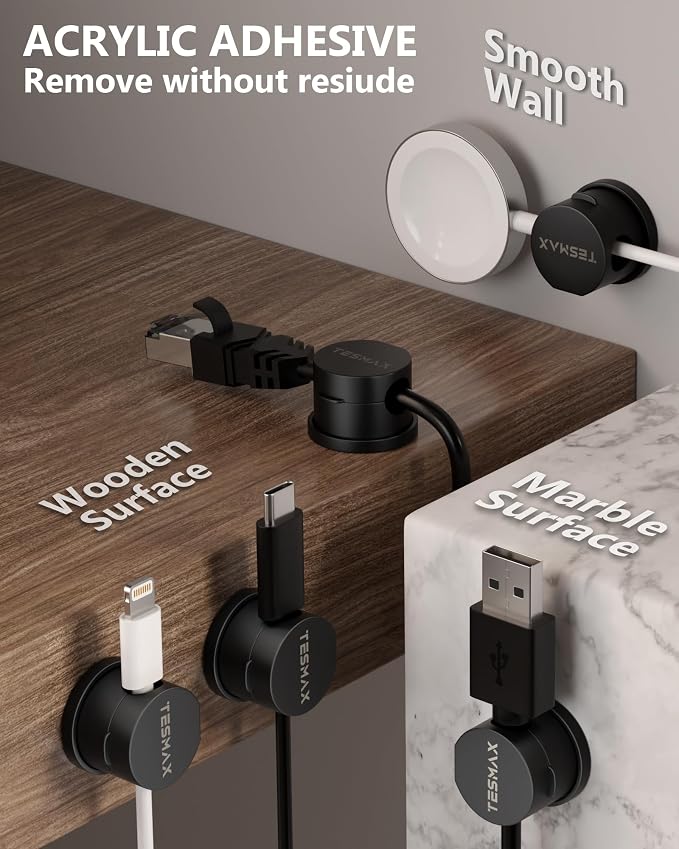 Magnetic Cord Holder 360°Rotation Cord Organizer, 6Pack Cable Clips [1s Lock] Adhesive Cable Management Desk Organizers and Accessories, Phone Charging Wire Holder for Nightstand,Car,Home Office