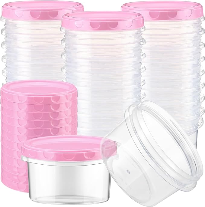 Sieral 16 Pack 8 oz Freezer Containers with Lids Reusable Deli Freezer Storage Containers Stackable Plastic Thick Twist Top Jars for Takeout Food Round Wide Mouth Lunch Snack (Pink)