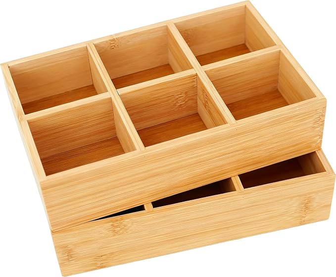 Bamboo Tea Bag Organizer, Tea Holder for Tea Organizer and Storage - 2Pcs | Holds 150 tea bags, for Drawer, Pantry, Kitchen, Cabinet, Countertop