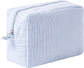 Large Capacity Striped Pencil Case Cosmetic Bag with Zipper Portable Stationery Organizer Pouch for School Students Teens Travel Toiletry Bag (Light Blue)
