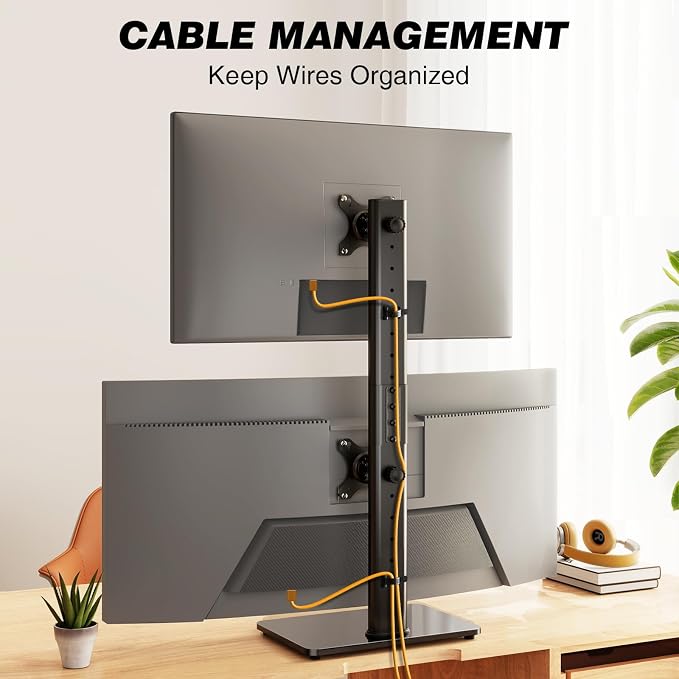 Dual Monitor Stand VESA Mount for 13-38 Inch Screens up to 44lbs | Free-Standing Monitor Riser with Swivel, Tilt, Rotation & Height Adjustable, Compatible with VESA 75x75-100x100mm