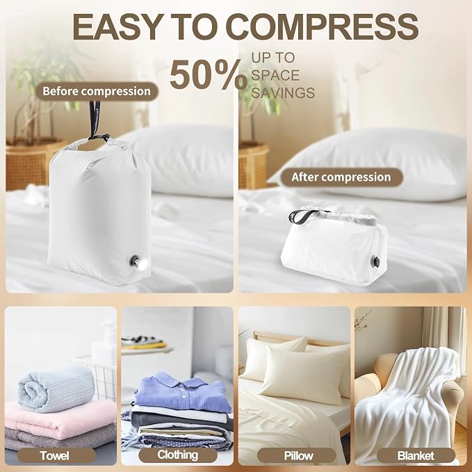 Travel Laundry Bag, Pump Free Vacuum Compression Dirty Clothes Bag Reusable Wet Dry Bags Large Capacity Space Saver Bags Camp Washable Clothes Organizer for Sports Dorm Laundromat (1 Pcs) (White, L)