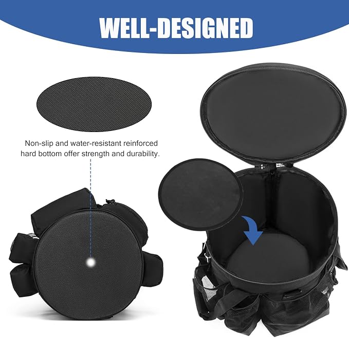 Baseball Bucket Bag 6 Gallon Multi Pockets Softball Coaching Equipment Bag | tactical Baseball Bucket Cover Organizer with padded Seat for Balls, Bat, Gloves, Scoreboards