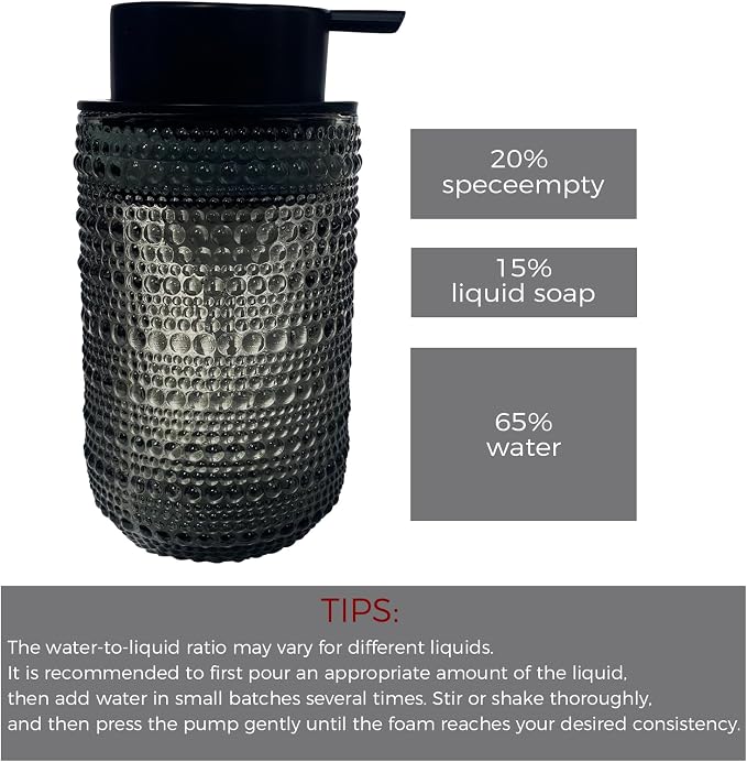 Foaming Soap Dispenser, Refillable Clear Glass Pump Bottle, 13.5 Fl Oz Vintage Foam Dispenser with Black Pump, Multi-Use for Bathroom Kitchen Hand Soap & Lotion, Modern Home Decor (Grey)