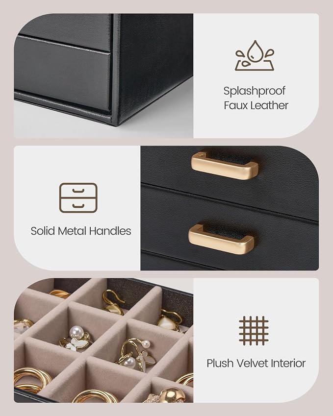 Lolalet Earring Organizer, Jewelry Box with Clear Lid -Black, 5 Layer | PU Leather, Velvet, Removable Dividers, Dustproof, Easy Clean, For Studs Rings, Gift for Women Girls, Home Aesthetic Decor