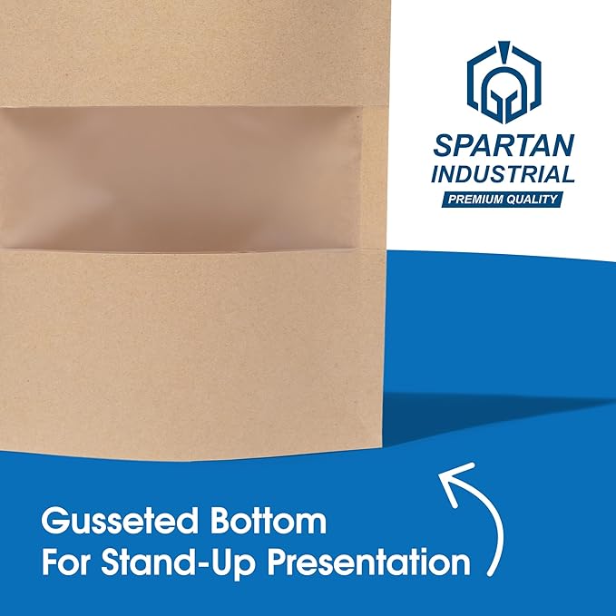 Spartan Industrial - 4" X 6" Kraft Paper Resealable Stand-Up Pouches - Pack of 1000 Small Smell-Proof Storage Pouches for Food Packaging, Pet Treats, Cosmetics, and More