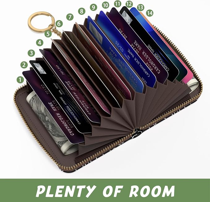 Aiawoxc Credit Card Holder, Small RFID Wallet Slim Leather Card Organizer Case with Zipper and Keychain, Fashion Alphabet