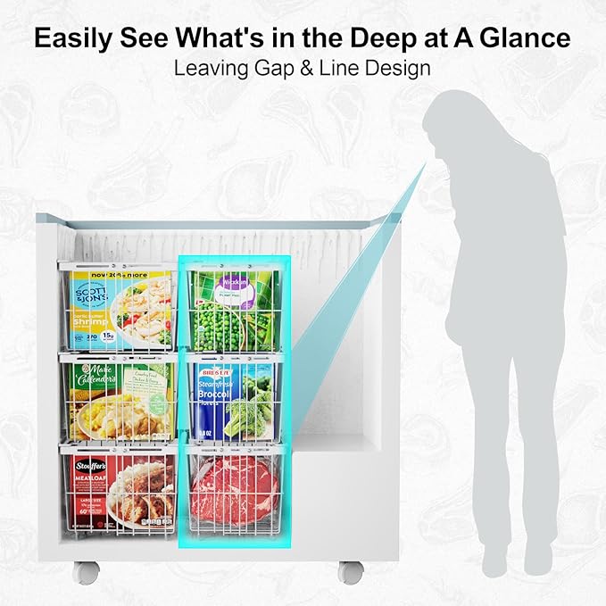 iSPECLE Freezer Organizer Bins - 2 Pcs Hanging Baskets for Deep Freezer, Adjustable Wider & Deeper Chest Freezer Organizer Bins for 5 to 9 Cu Ft, Extra Large & Easy Organize, White
