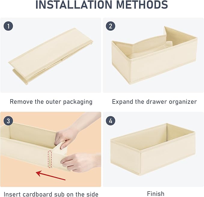 DIMJ Drawer Organizer Clothes - Underwear Organizer Small Sock Organizer Closet Organizers and Storage Box Dresser Drawer Dividers for Baby Clothes, Bra, Socks, Belt, Tie, Set of 9, Beige