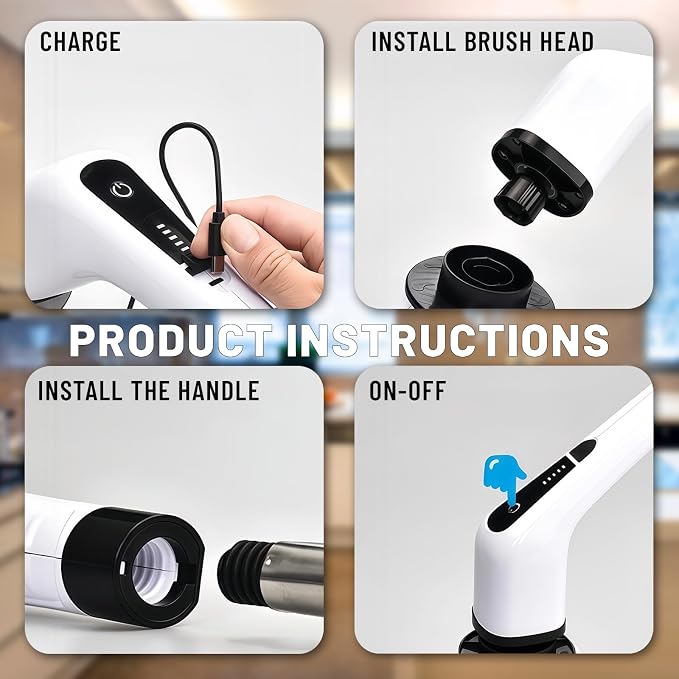Electric Spin Scrubber- Ditch the Scrubbing! Long Handle Shower Scrubber with 9 Replaceable Heads - 2 Speed Cordless Brush Ensures Long Battery Life, Modern Design! (Black)