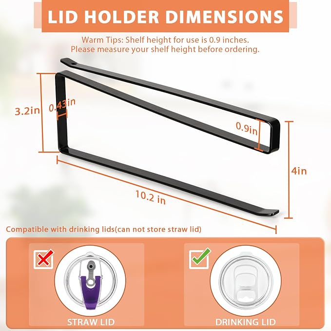 2 Pack Tumbler Lid Organizer, Versatile Tumbler Storage Holds 20 Lids Black | Space Saving Cup Lid Organizers Inside Cabinet Tumbler Lid Hook for Kitchen Organizer and Storage, Paper Towel Rack Hanger