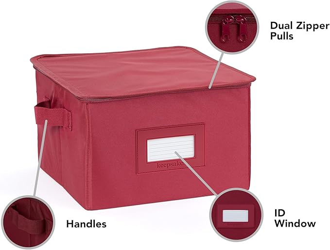 Covermates Keepsakes Zip-Top Storage Box Set, 3 Pack Heavy Duty Polyester Organizer Bins, Stackable Design, ID Window, Reinforced Handles, Closet Home Storage, Scarlett Red