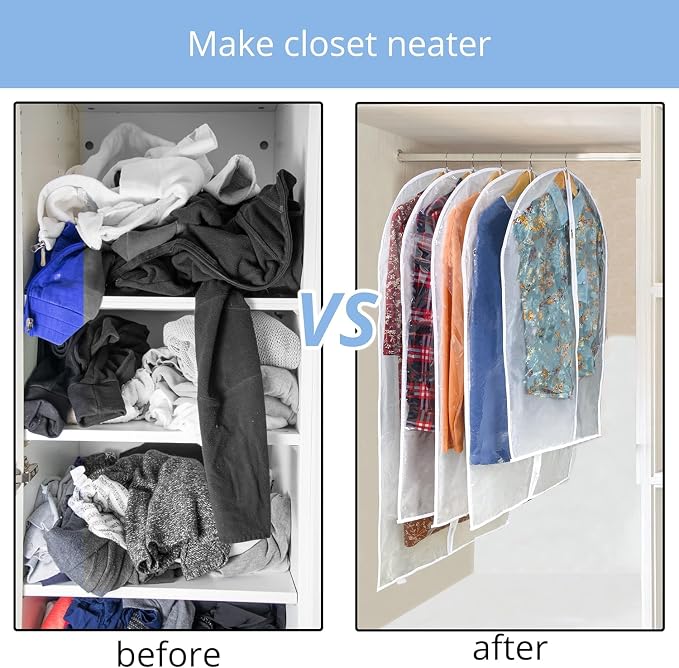 Dress Bags for Gowns Long - Foldable, 65" Clear Garment Bags for Closet Storage and Travel 24"x65"/ 4 Pack