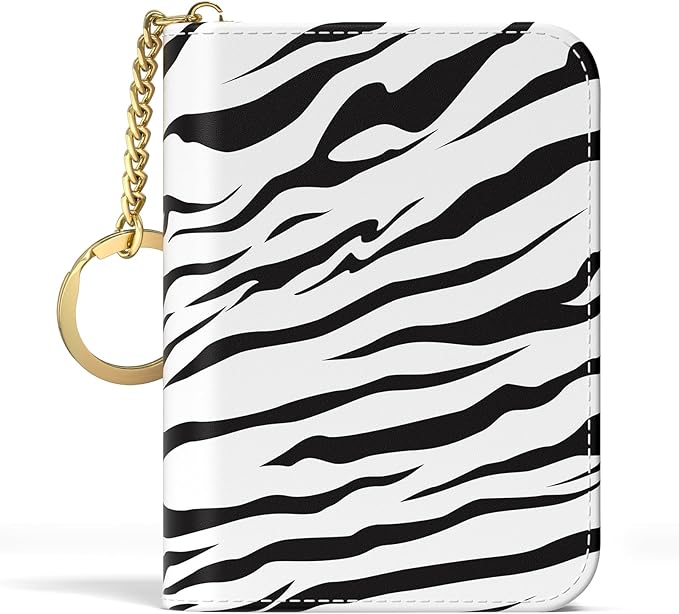 Aiawoxc Credit Card Holder, Small RFID Wallet Slim Leather Card Organizer Case with Zipper and Keychain, Stylish Zebra Print