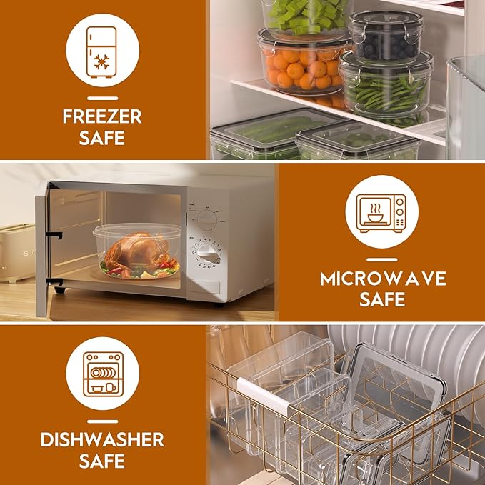 52 PCS Food Storage Containers with Lids Airtight (26 Containers & 26 Lids), Leak proof Meal Prep Container Set for Kitchen Storage, BPA-free, PVC-free Plastic, Microwave/Dishwasher Safe, Labels & Pen