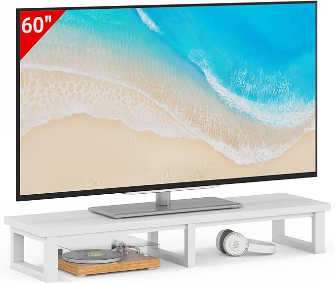 YAOHUOO 45" Large TV Riser for 32-60 inch TV, TV Riser Stand Shelf,White | Steel Legs,Tabletop TV Stand Riser for Home Office,Fit TV/Monitor/Laptop/Soundbar,7.1"Height,Holds up to 120lbs