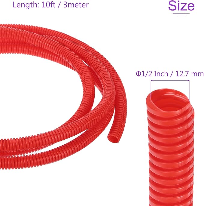 DMiotech 10ft Wire Loom Split Tubing 1/2 Inch(12.7 Mm) ID, Cord Protectors from Pet Flexible Conduit Cable Management for Office, Home, Garden, Red
