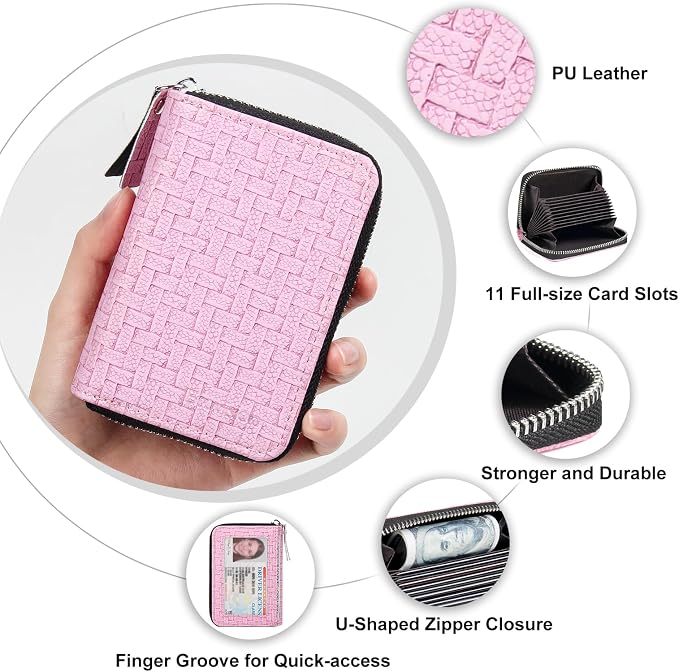 Credit Card Wallet, RFID Card Case Wallet, Zipper Card Cases Holder for Men Women, RFID Blocking, KeyChain Wallet, Compact Size Card Organizer Case for Women