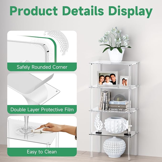 Acrylic Cabinet Organizer, Clear Cabinet Organizer Shelf, Stackable, Expandable, Spice Rack, Adjustable Counter Shelf for Makeup, Bathroom, Cupboard, Desk, Kitchen Pantry Organization (Clear-4PACK)