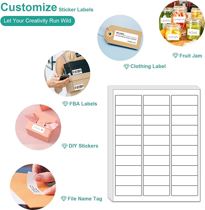 MFLABEL 1" x 2-5/8" Address Labels for Laser & Inkjet Printers 15,00 White Shipping Stickers(50Sheets,30/Sheet)+48 Free Fragile Stickers | Easy to Peel,Mailing Labels for Packages, Shipping