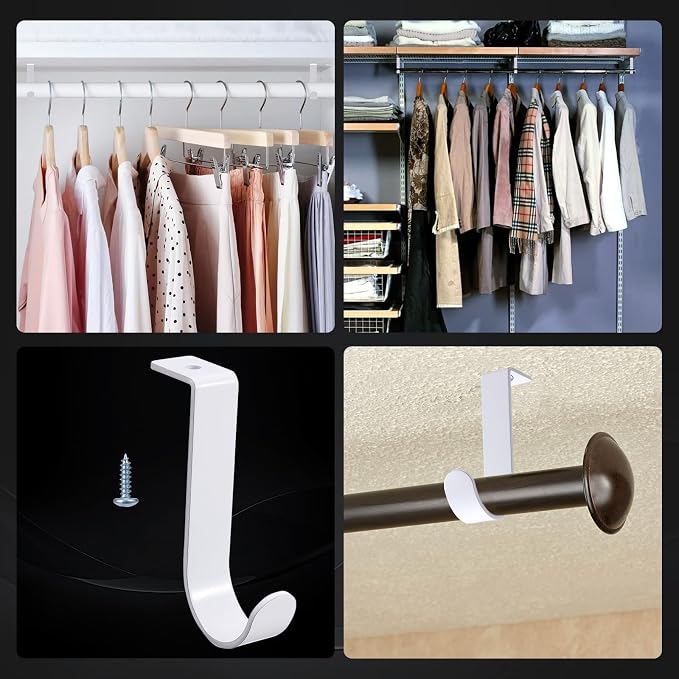 OwnMy 2PCS Closet Rod Brackets, 1 Inch to 1.5 Inch Round Closet Rod Holders | Heavy Duty Wall Mount Closet Shelf Rod Pole Support Brackets, Metal Clothes Storage Hangers Brackets with Screws, White
