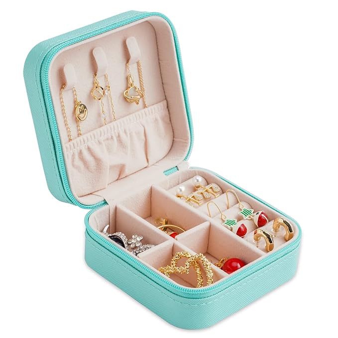 Neveika Portable Travel Mini Jewelry Box Leather Jewellery Ring Organizer Case Storage Gift Box Girls Women (4pcs blue).