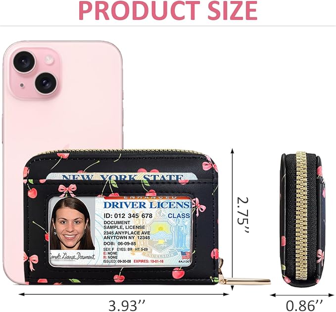 Sunwel Fashion Credit Card Holder for Women Small Accordion Card Cases with ID Window (PINK CHERRY)