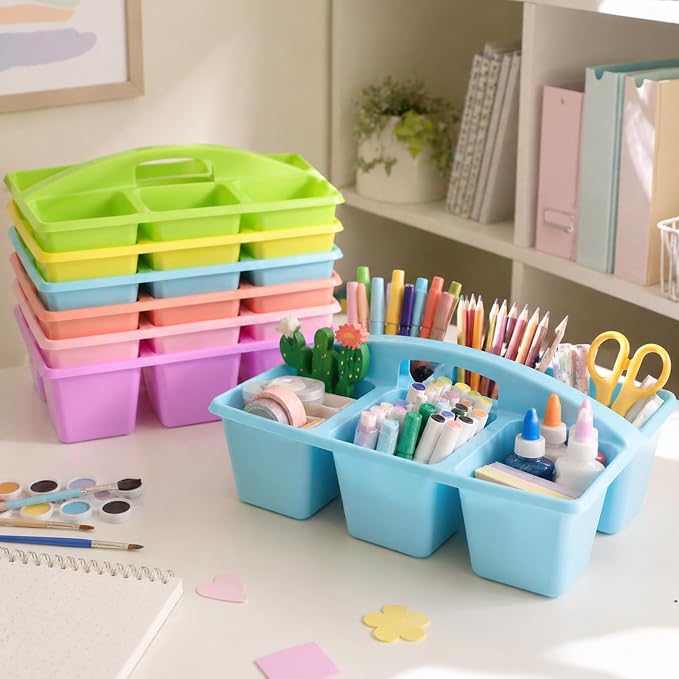 gisgfim 6 Pack Plastic Classroom Caddy with 6-Compartments Plastic Storage Caddies with Handle 6 Compartments Table Caddy Organizer Versatile Table Caddies for Classroom Office Storage, Pastel Color