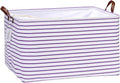 Hinwo 70L Extra Large Storage Bins, Closet Organizers and Storage, Foldable Clothes Storage Baskets with Handles, Containers for Clothing, Blanket, Comforters, Toys, Bedding (Purple Stripe)