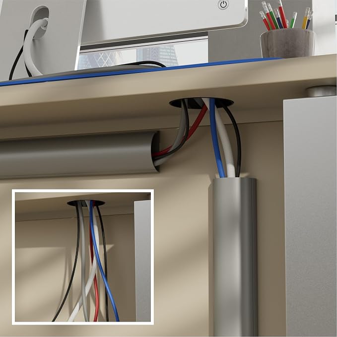 D-Line Half Round Cord Hider, Patented Cable Cover, Hide TV Wall Mount Wires, Raceway for Cords, Decorative Wire Covers, Paintable, Adhesive Cable Concealer - 2X 2in W x 1in H x 39in L - Gray