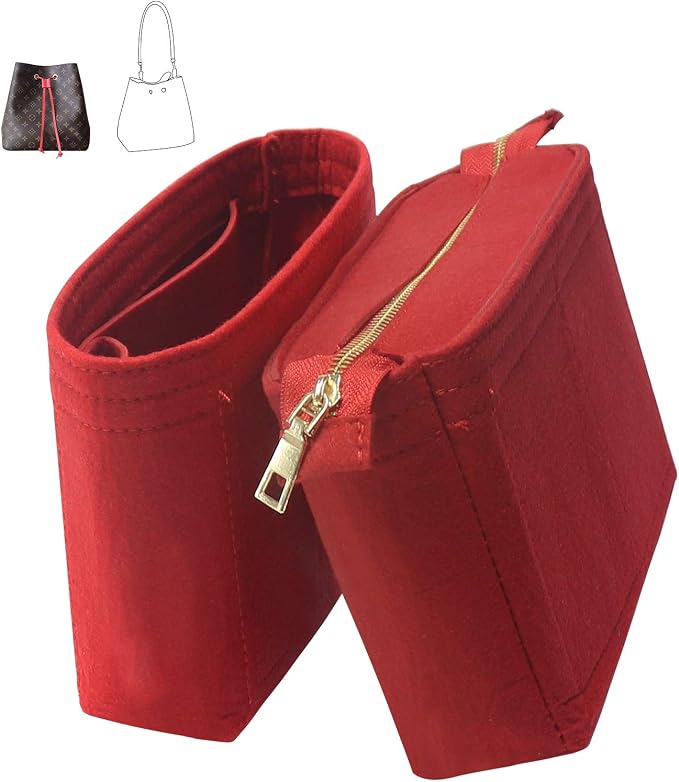Bag Organizer, Bag Shaper Purse Insert Felt Organizer Fit in NeoNoe Noé and other Bucket Bags - red