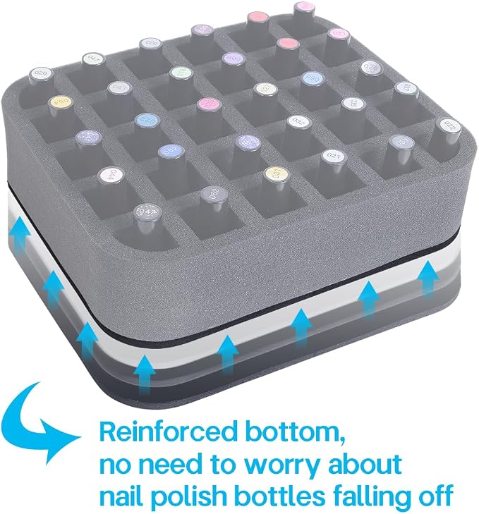 Nail Polish Organizer Holder Foam Pad with Slots for Storage 30 Bottles (15ml/0.5fl.oz) Nail Polish or Essential Oil Tray for Drawers Black