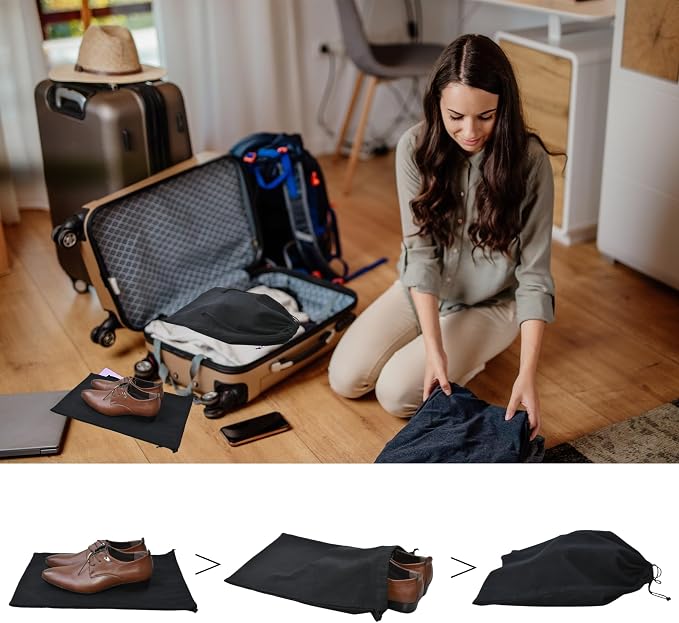 GONGKANGYUAN 2 Pack Shoe Bags for Travel Flannel Single Shoe Pouch with Drawstring for Men Women Travel Protecting Storing Shoes