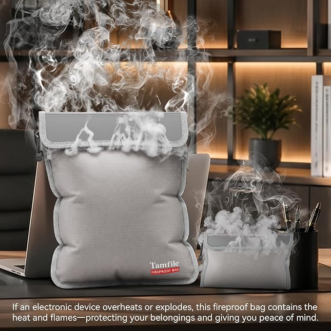 Tamfile Fireproof Document Bag with 2 Pack Fireproof Organizer Travel Bag | 5200℉, Heat-Resistant, Water-Resistant, 8 Layers Safe Money Bag, Storage for Important Documents, Cash, Valuables, Grey