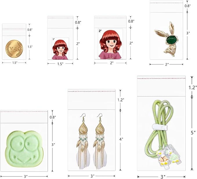 Tiny Clear Adhesive Bags 2x3'' 500pcs Self Sealing Cello Bags Sealable OPP Poly Bags for Candy Jewelry Necklaces Board Games Paper Clip Diamond Battery