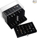SPAKOWN Ring Box Display Holder, Clear Velvet Jewelry Storage Tray Organizer for Ring Stud Earring (Black, 5 Drawers)