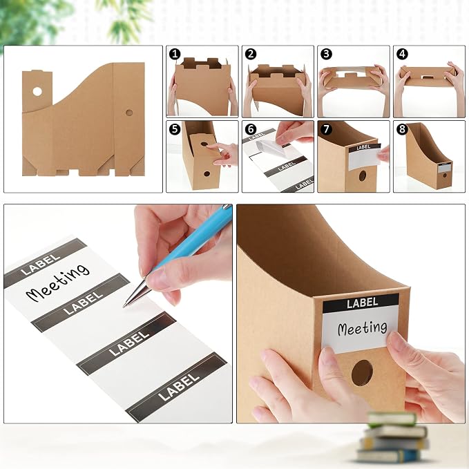 Geyee 50 Pcs Cardboard Magazine Holder Magazine File Holder Magazine Storage Box Document Magazine File Organizer with 50 Pcs Labels for School Office Home Supplies, Brown