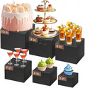 6Pcs Black Buffet Risers Set (Size 5",6",7",8",9",10"),Food Risers for Buffet Table Display Stand Shelf for Party Catering Dessert Collectibles Acrylic Cube Boxes Display with Hollow Bottoms