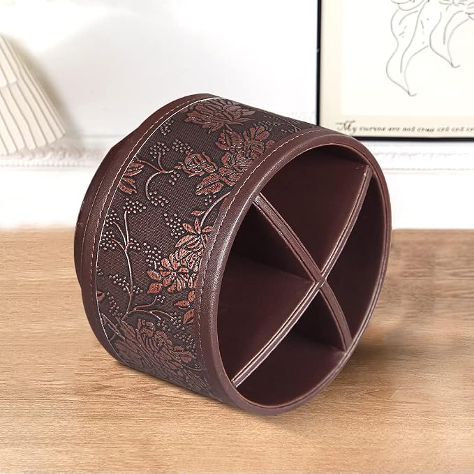 Pen Holder for Desk Organizers and Accessories, TV Remote Control Holder | PU Leather Nightstand Caddy, 360 Swivel TV, Art/Office Supplies Stationery, Table Bedside Decorations Living Room, Home Decor