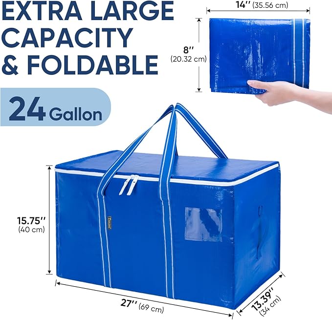 BALEINE 8-Pack Oversized Moving Bags with Reinforced Handles, Heavy-Duty Storage Tote for Clothes, Moving Supplies (Royal Blue, 8-Pack)