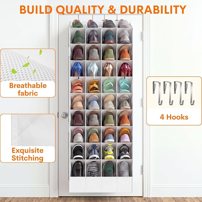 Ofiray-home 30-40 Pairs Over the Door Shoe Organizer | Large & Deep Pockets, Fits Boots, Sneakers or Larger Shoes, Space-Saving Hanging Shoe Rack