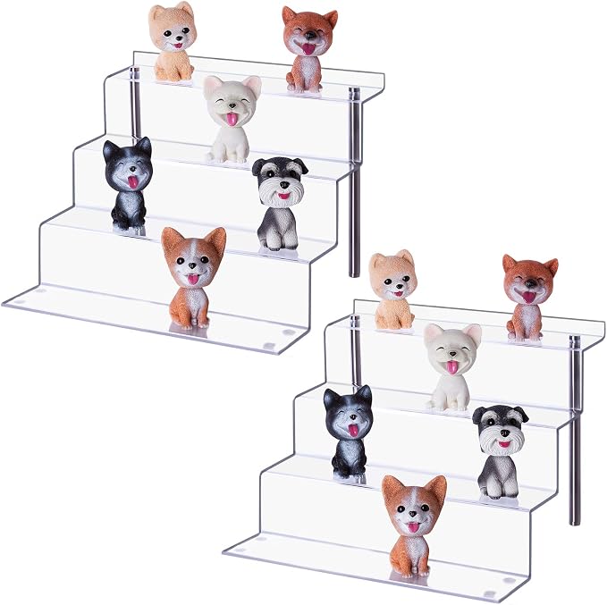 Acrylic Display Risers Shelf for Pops Figures, Clear 4-Step Display Stand for Display Or Collection( 12 X 9 in) (large-2 pack)
