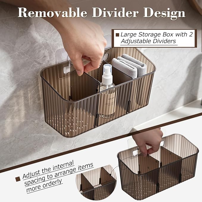 7 Pack Cabinet Door Organizer Adhesive Wall Mount Storage Bins Makeup Containers Stackable Organizer Basket for Kitchen Cabinets, Bathroom, Pantry, Office, Refrigerator (Frosted Gray)