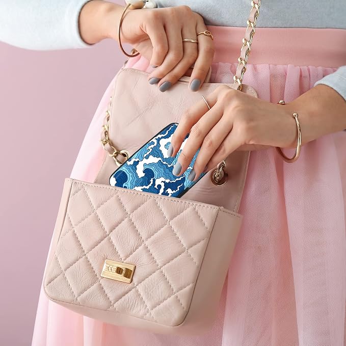 Credit Card Holder for Women, Small RFID Metal Credit Cards Wallets Cute Business Card Holder Pocket ID Case, Blue Sea Wave