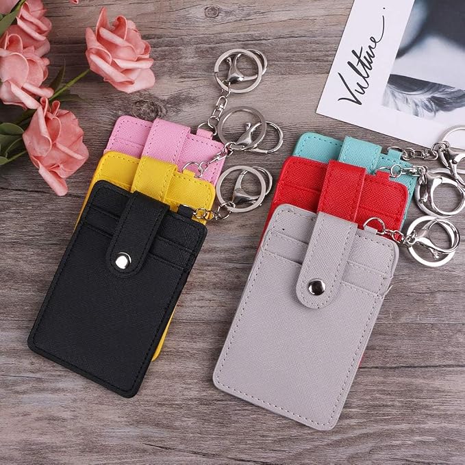 Portable PU Leather Business ID Card Credit Badge Holder Coin Purse Wallet Keychain Black