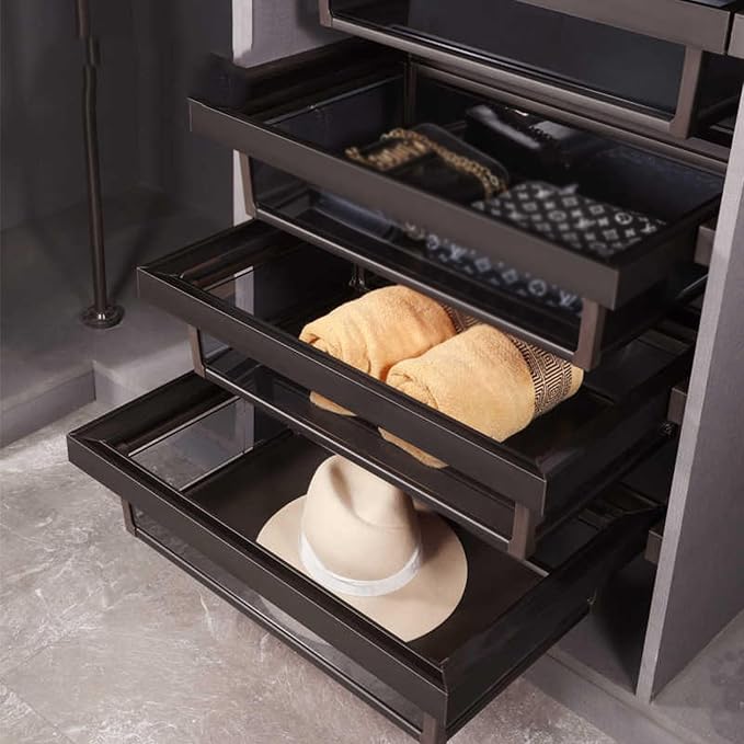 Pull Out Cabinet Storage Basket,Telescopic Coat Drawer for Kitchen,Stackable Detachable Baskets Closet Storage Box,for Kitchen Office Wardrobes Cupboard Storage(Black,47x56x18cm)