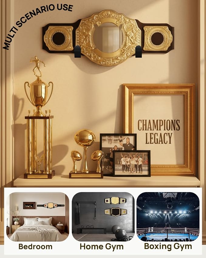 Wrestling Championship Belt Wall Mount Display Holder,Boxing Champion Belt Hanger Set,Storage Rack,Wrestlers Hanging Perfect Title Belts for Wall Decor