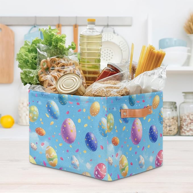 Rectangle Storage Baskets for Shelves, Easter Eggs Rubans Storage Cube Organizer Bins Collapsible Toy Basket for Nursery Home Room
