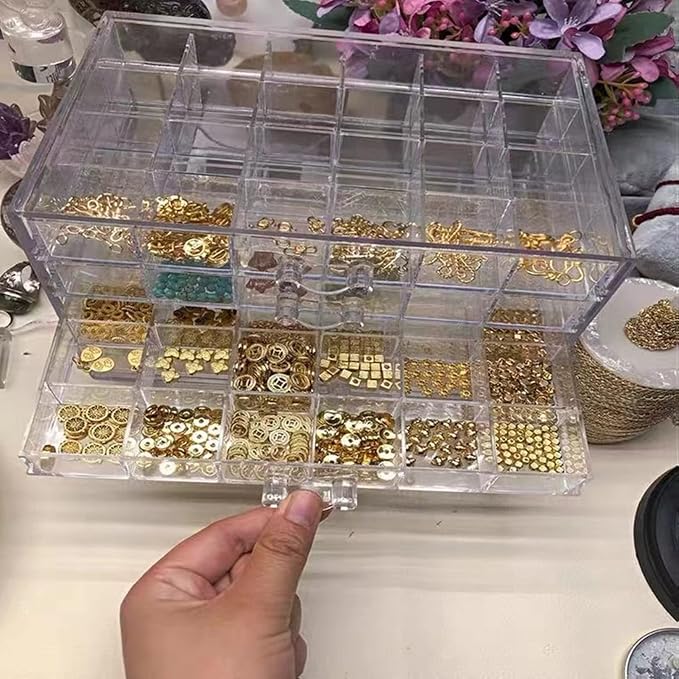 Feadily Acrylic Jewelry Organizer Box, Jewelry Drawer Organizer With 5 Drawers 120 Grids, Clear